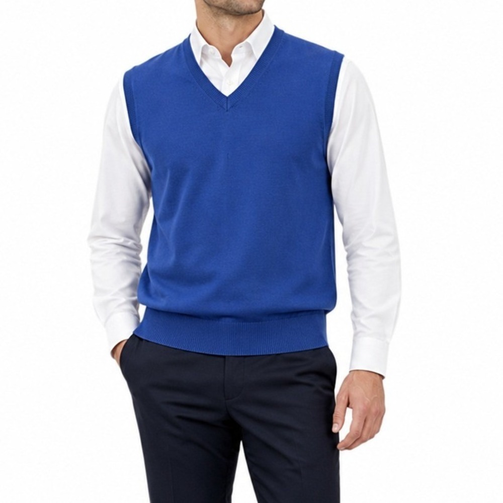 Lands End Sweater Vest Mens L Blue 100% Cashmere V-Neck Luxury Soft 5556 8/26